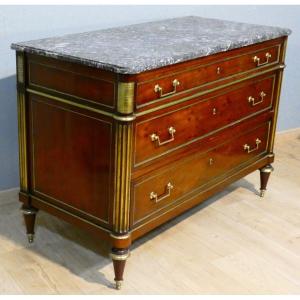 Louis XVI Period Mahogany And Marble Chest Of Drawers, 18th Century