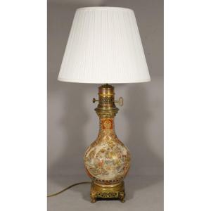 Satsuma Et Gagneaud Paris, Japanese Porcelain Lamp, 19th Century