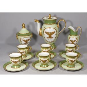 Empire-style Coffee Service With Imperial Eagle In Limoges Porcelain, Early 20th Century