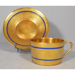 Gold Inlay, Limoges Porcelain Collector's Cup, Early 20th Century