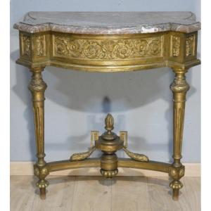 Louis XVI Style Gilded Wood And Marble Half-moon Console, 19th Century