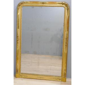 Large Mirror (169*112 Cm) With Roses In Relief, Gilded Wood, Louis Philippe, Early 19th Century