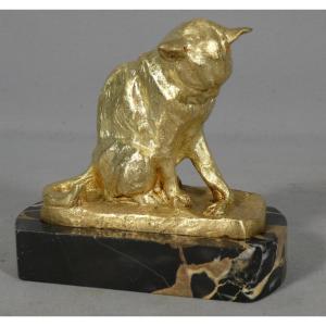The Cat And The Mouse By Emmanuel Samson, Gilded Bronze, Founder Lnjl, Les Neveux De Jules Lehmann