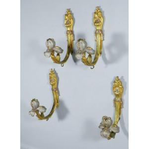 2 Pairs Of Gilt Bronze And Silver Curtain Tiebacks With Irises, Art Nouveau Period