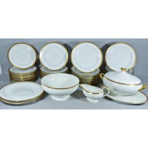 Gold And Black Greek Frieze, 12-person Service In Limoges Porcelain 56 Pieces