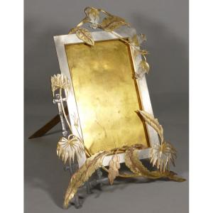 Exotic Naturalist Photo Frame In Silver, Gilt And Copper Bronze, Late 19th Century