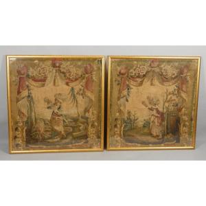 Pair Of 17th Century Tapestry Fragments, Framed Paintings
