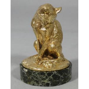Cat With Mouse, Gilded Bronze Statuette By Charles Paillet (1871-1931)