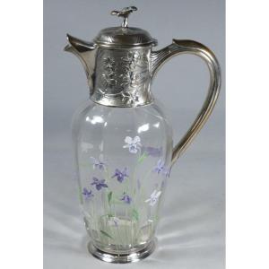 Christofle Gallia, Silver-plated Ewer And Enamelled Glass With Violets, Early 20th Century