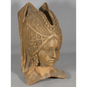 Female Terracotta Head, 19th Century, Medieval Troubadour Style
