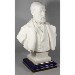 Bust Of Hipollyte Carnot In Sèvres Biscuit Porcelain, Signed By Cougny And Dated 1891