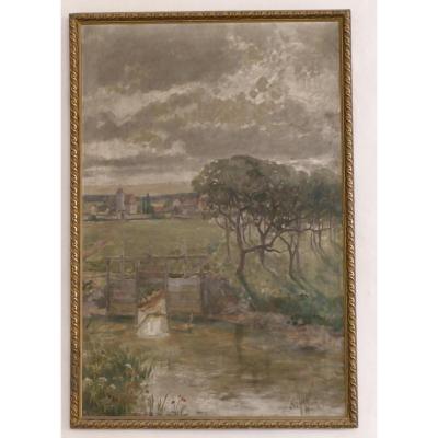 Frieda Sieburger, Ecole Tchèque, Paysage Avec écluse, XIX ème