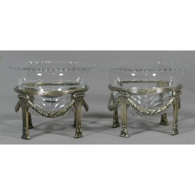 Pair Of Louis XVI Rafraichissoirs Crystal And Silver Metal Wmf