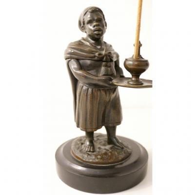 Bronze Statue, Incense Holder, Black Man, Nubian, XIXth Century