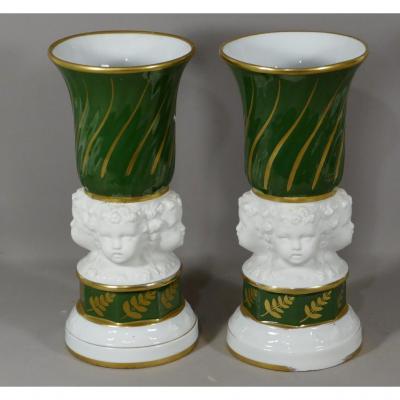 Pair Of Cassolettes Putti Porcelain Paris And Biscuit, Time XIX