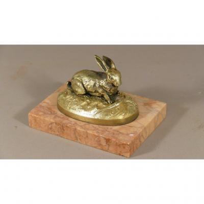 Animal Bronze, Rabbit Statuette With Carrot And Salad, In The Taste Of Lead, Barye, XIX