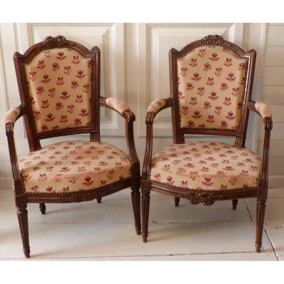 Pair Of Armchairs Cabriolets XVIII, Louis XVI Stamped Julienne D.