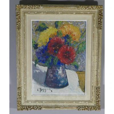 Still Life, Bouquet Of Flowers, Oil On Isorel, Signed, Middle Twentieth Time