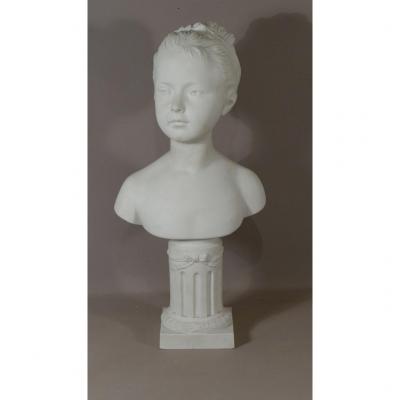 Bust Of Louise Brongniart By Houdon, Porcelain Biscuit, Manufacture De Villenauxe, XIX