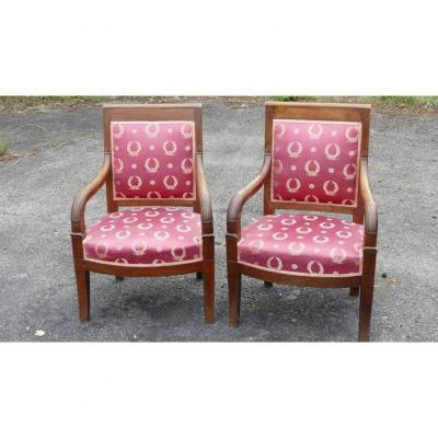 Pair Of Charles X Armchairs In Cherrywood, XIXth Time