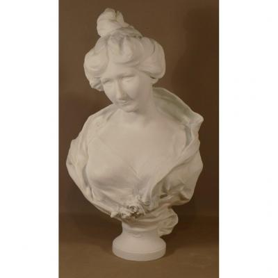 Raoul Verlet, Biscuit Sculpture, Bust Of A Young Woman, Limoges, End XIX