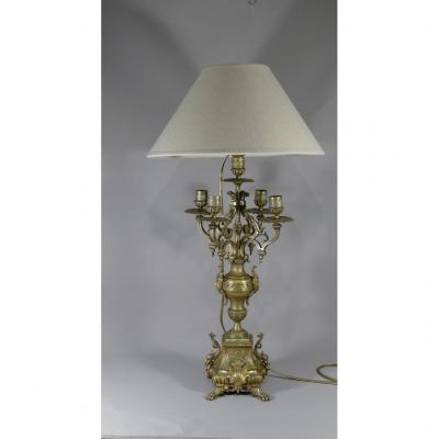 Chandelier Lamp In Varnished Gilt Bronze, Napoleon III Period