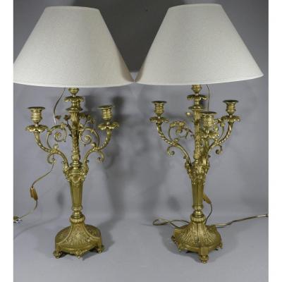 Pair Of Louis XVI Style Candlesticks In Gilt Bronze Napoleon III Period
