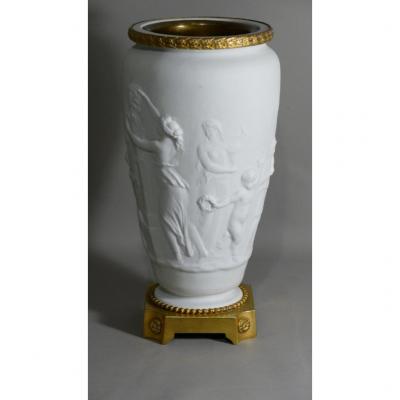 Cassolette Vase In Antique Biscuit And Gilt Bronze, XIXth Century