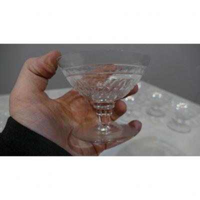 6 Crystal Champagne Glasses From St Louis, Art Deco
