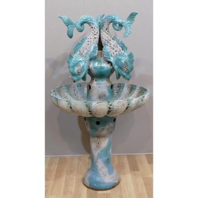 Very Rare Fontaine Aux 3 Dauphins, Vallauris, Auguste Lucchesi Creations Luc Around 1950