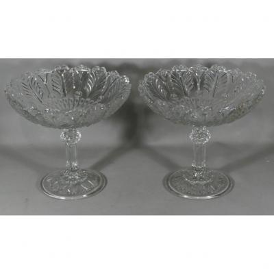 Pair Of Molded Crystal Cups From Val St Lambert, Belgium, Early Twentieth
