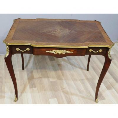 Flat Desk Of Lady Napoleon III In Rosewood And Rosewood, Marquetry, XIX