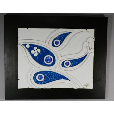 Roch Popelier, Design 70, Very Rare Enameled Porcelain Plate In Relief, Limoges