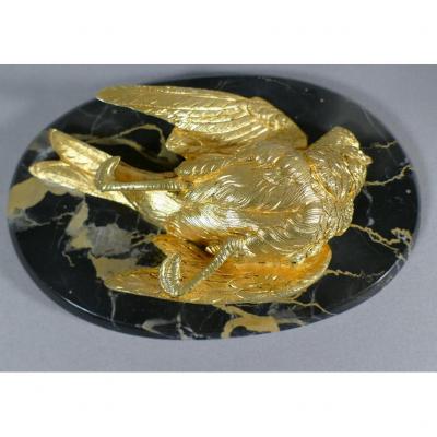Jules Moigniez, Bird Paperweight, Gilt Bronze And Marble, XIX