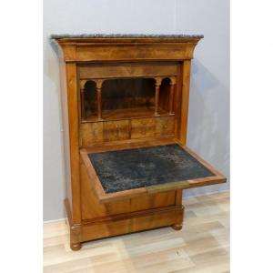 Office, Secretary Right A Abattant Louis Philippe In Flamed Walnut Veneer, XIXth Time