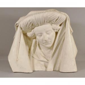 Bust, Head Of A Woman With The Headdress, Plaster, Middle Ages, Gothic, XIXth Time