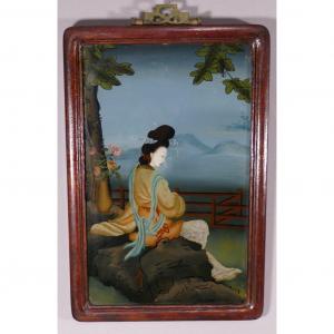 Table Fixed Under Glass, Woman In Contemplation, Japan Early Twentieth