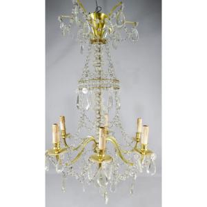 Marie Antoinette Chandelier In Bronze, Glass And Crystal, XIX, Petit Trianon