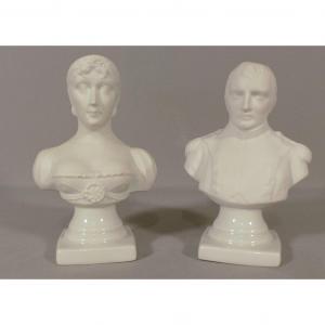 Pair Of Napoleon And Josephine Busts In Limoges Biscuit, Around 1950