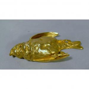 Paul Comoléra And Susse Frères, Gilt Bronze Paperweight, The Sparrow