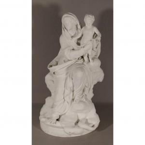 Virgin And Child After Boizot, Porcelain Biscuit Sculpture XIX