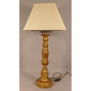 Lamp In Carved And Gilded Wood, Italy Mid 20th Century