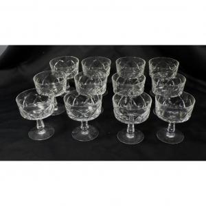 Cristal De Sèvres, 12 Champagne Glasses Cut Crystal Art Deco Shape