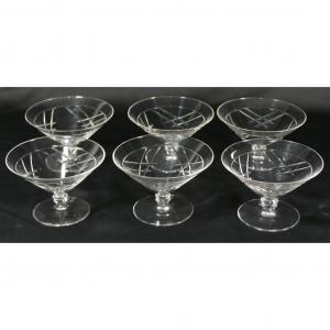 6 Art Deco Champagne Glasses In Cut Crystal, 1930s