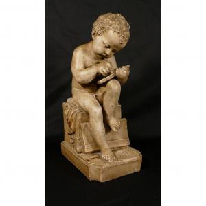 Child Drawing After Canova, Terracotta Sculpture End XIX