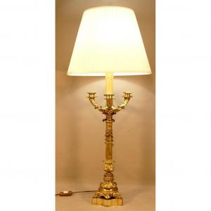 Large Candelabra Lamp In Gilt Bronze, Restoration Period, Early XIXth
