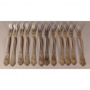 12 Louis XV Style Snail Forks In Silver Metal, Early Twentieth Time