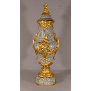 H 57.5 Cm, Cassolette In Marble And Gilt Bronze Louis XV Style, Napoleon III Period