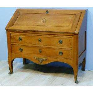 Important Transition Style Scriban Slope Desk In Cherry And Marquetry, Early XIX Period