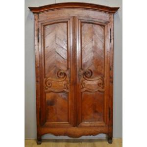 Facade Of Woodwork Cupboard Or Cabinet In Solid Cherry Louis XV Style, XIXth Century